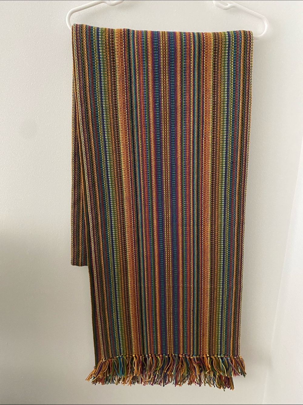Crate&Barrel Multicolor Striped Fringe Table Runner